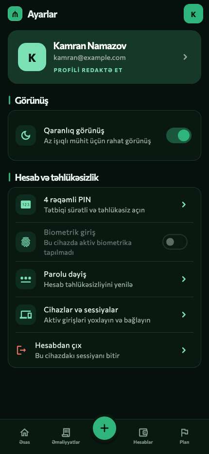 AvroFinance təhlükəsizlik ayarları